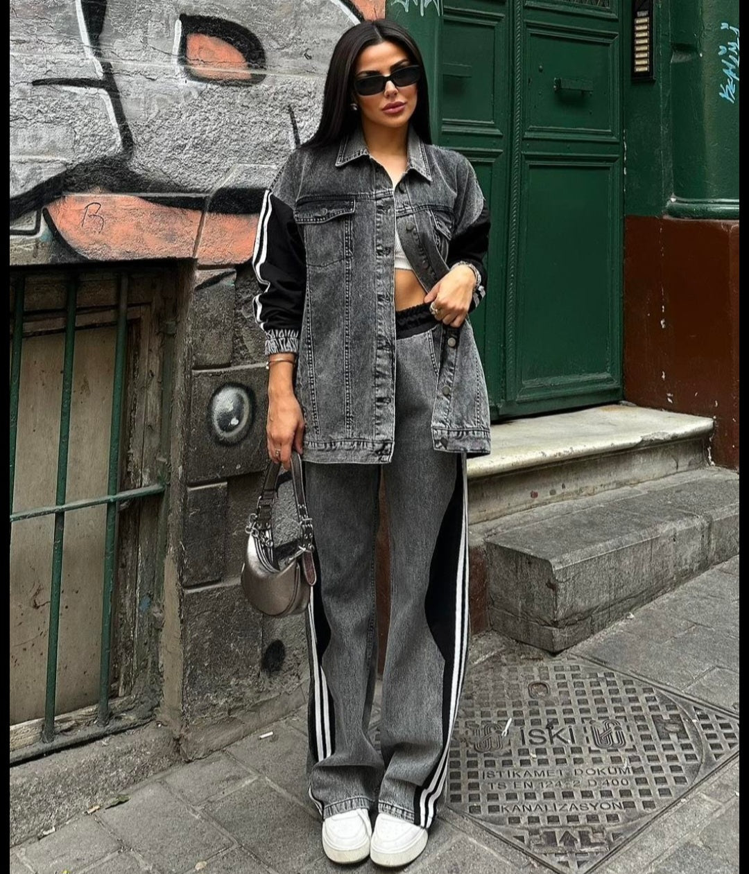 Jeans co-ord set with side lines details