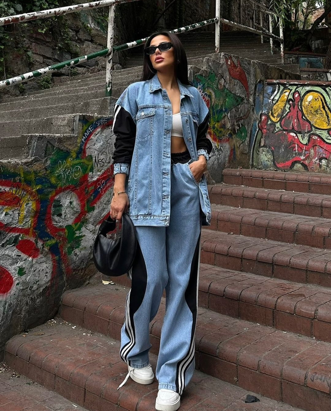 Jeans co-ord set with side lines details