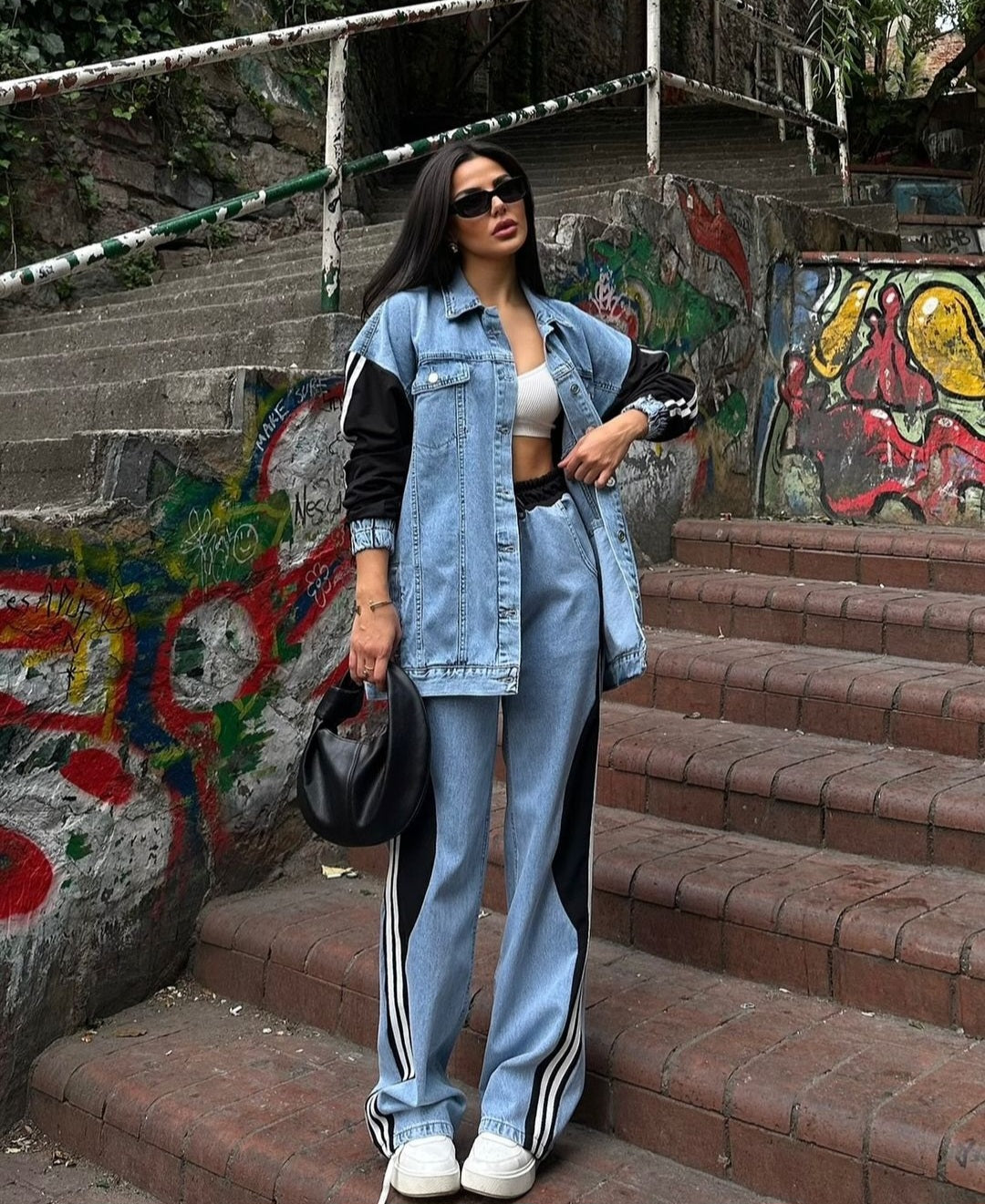 Jeans co-ord set with side lines details