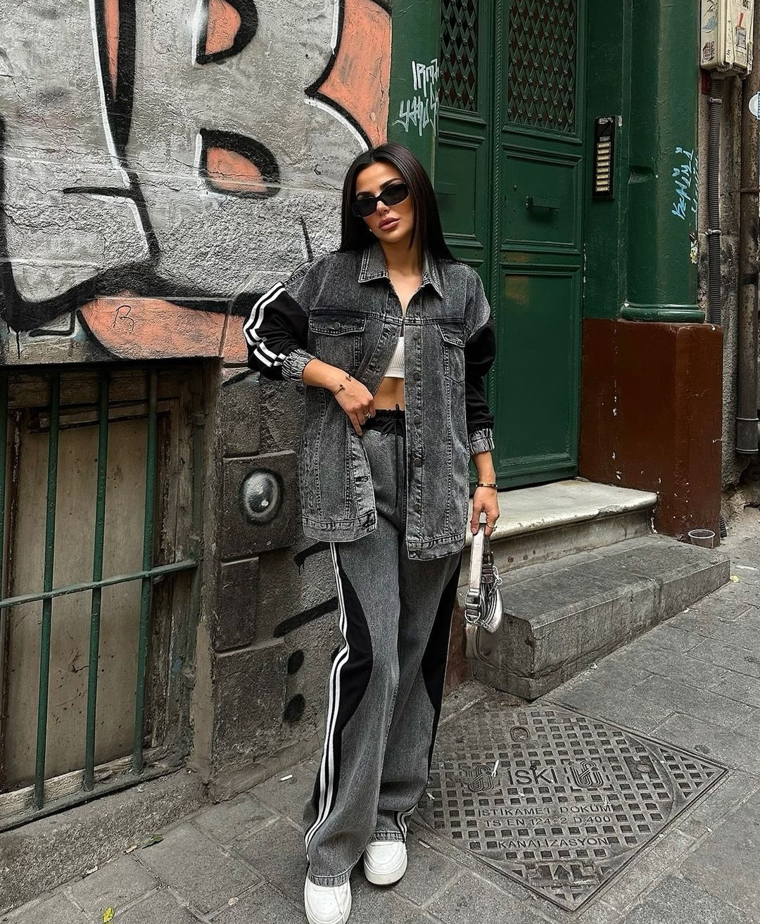 Jeans co-ord set with side lines details