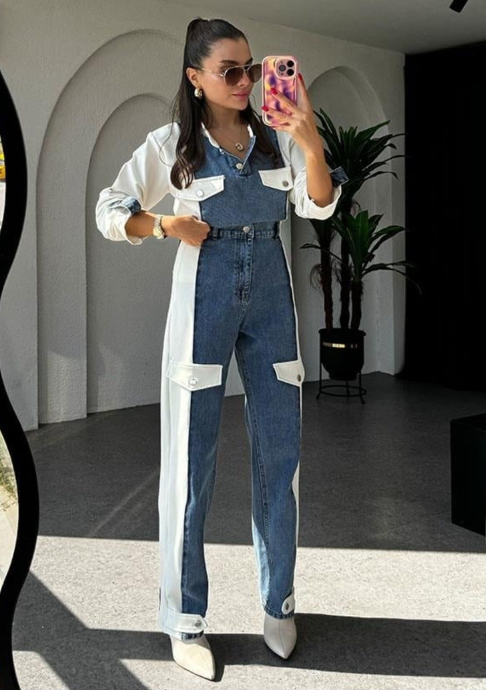 French cotton set with jeans details