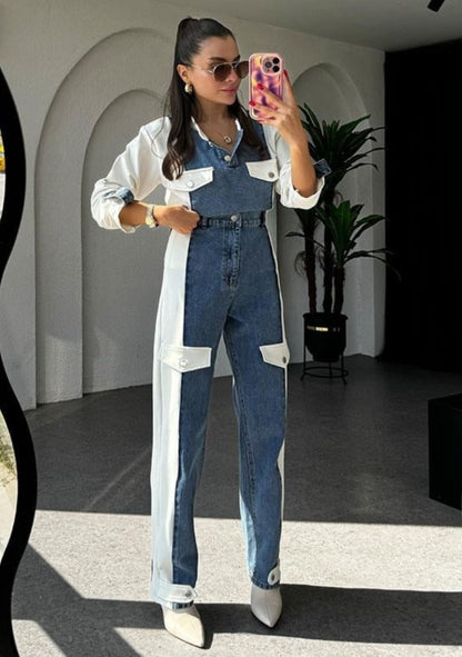 French cotton set with jeans details