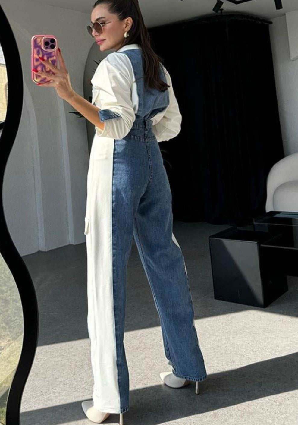 French cotton set with jeans details