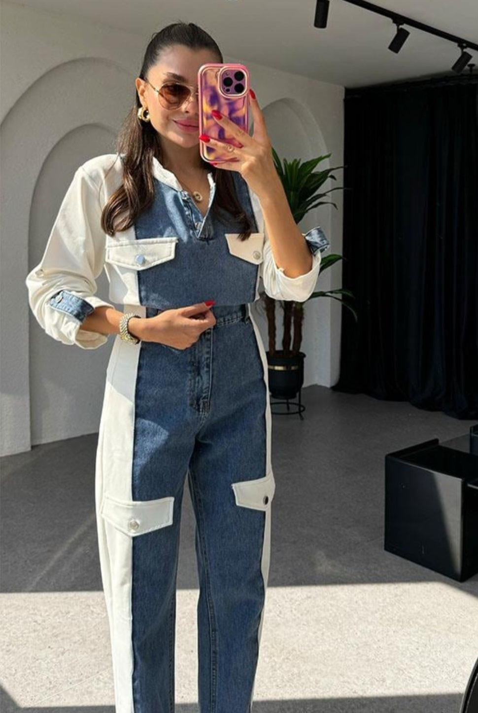 French cotton set with jeans details
