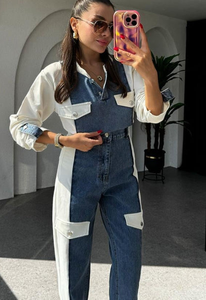 French cotton set with jeans details