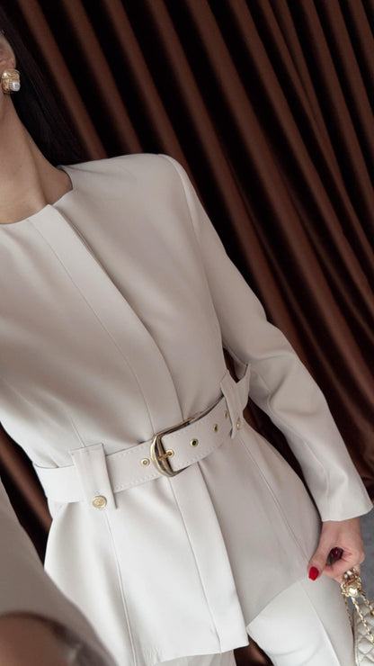 Belted blazer,straight leg trouser co-ord suit