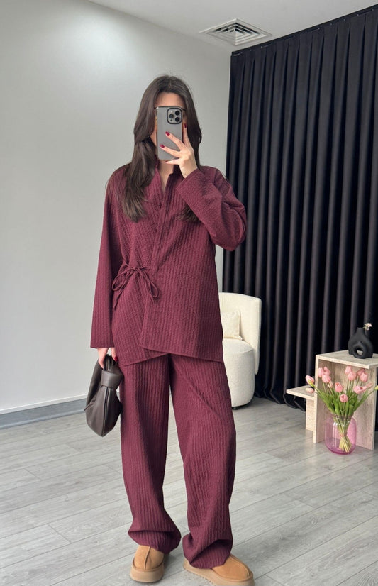 patterned side tied kimono co-ord set