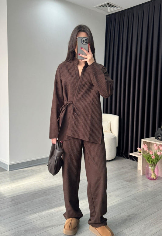 patterned side tied kimono co-ord set