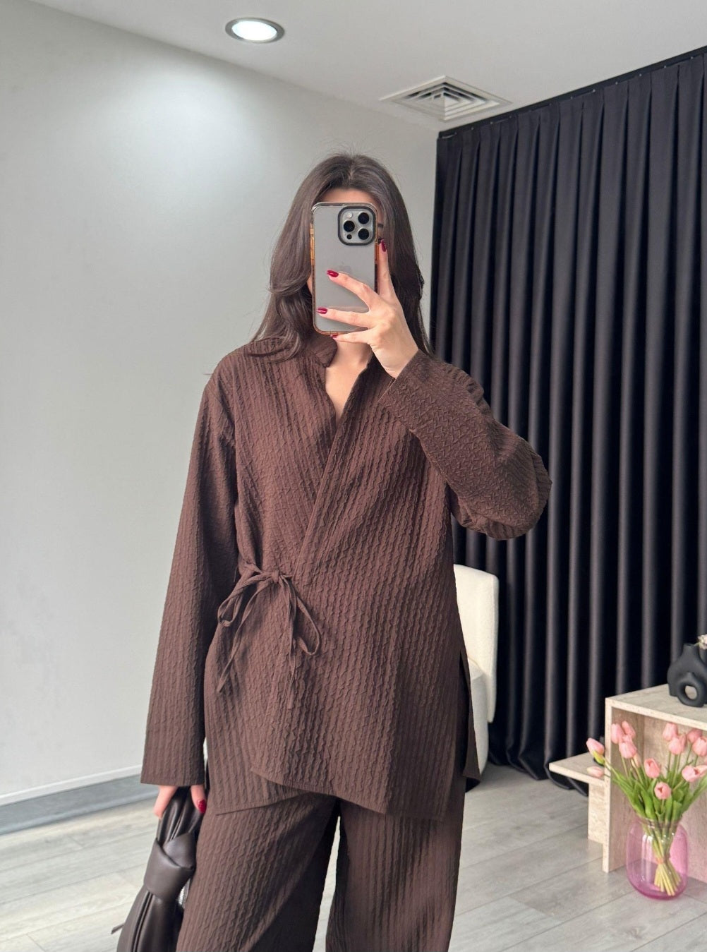 patterned side tied kimono co-ord set