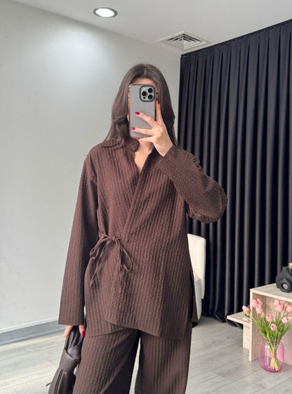 patterned side tied kimono co-ord set