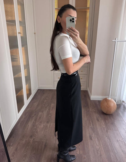 Belted midi skirt