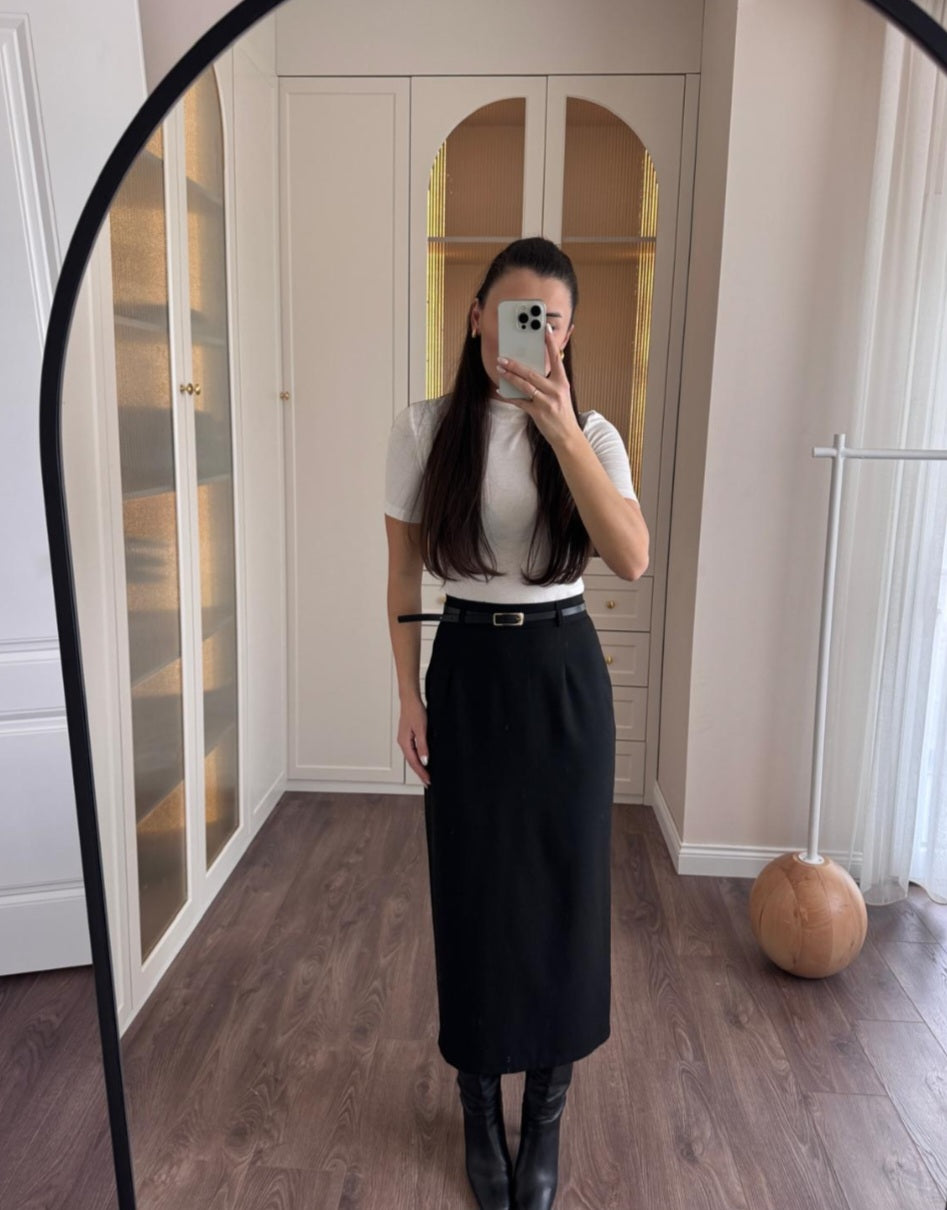 Belted midi skirt
