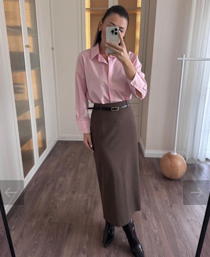 Belted midi skirt