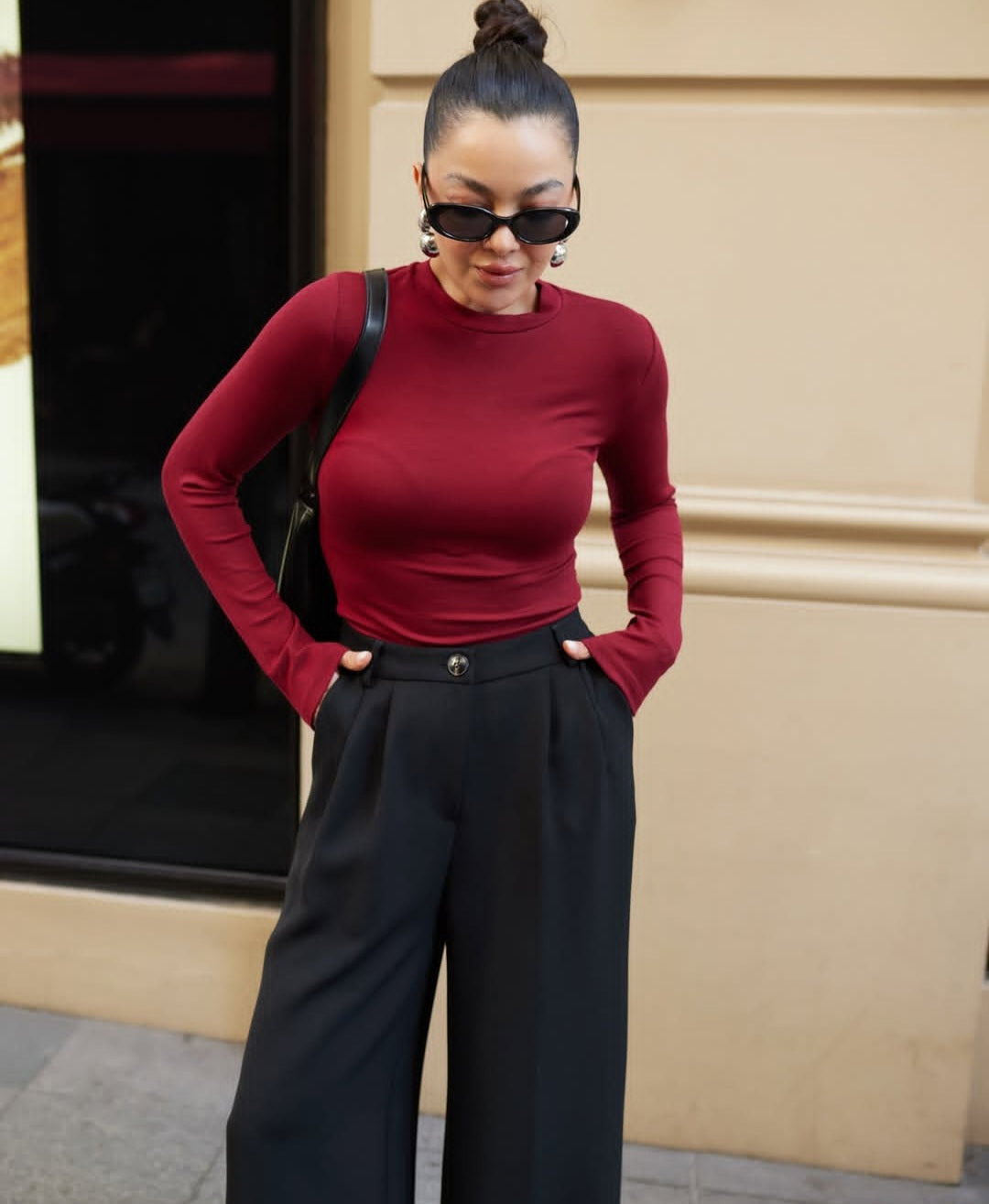 Cropped blazer, wide leg trouser suit