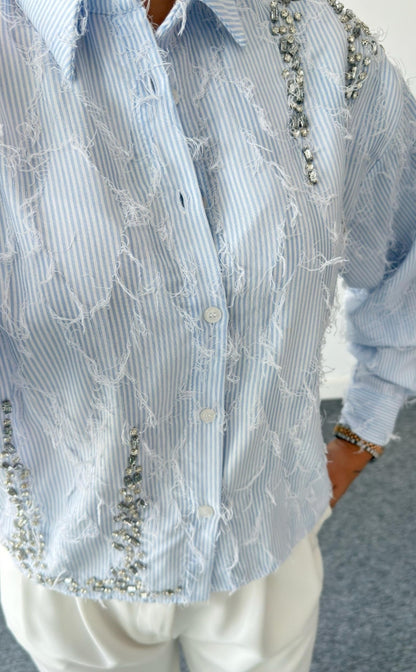 Feathered shirt with rhinestone details