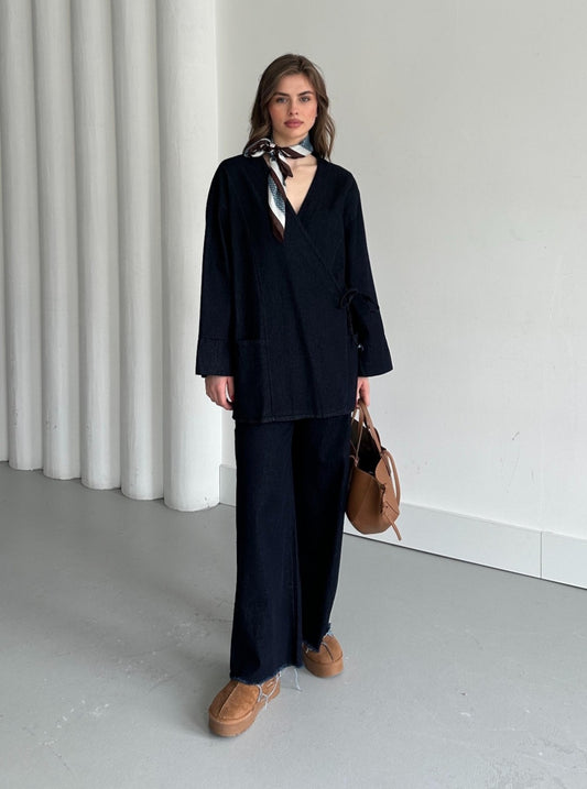 Double-breasted kimono jeans co-ord set