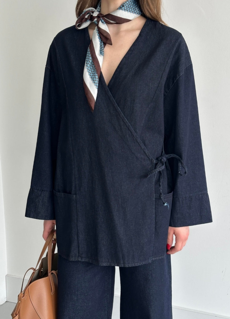 Double-breasted kimono jeans co-ord set