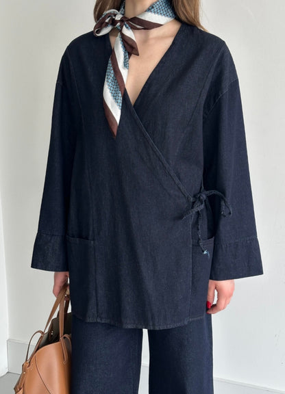 Double-breasted kimono jeans co-ord set