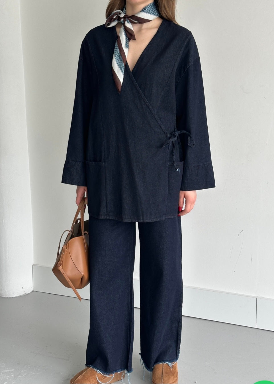 Double-breasted kimono jeans co-ord set