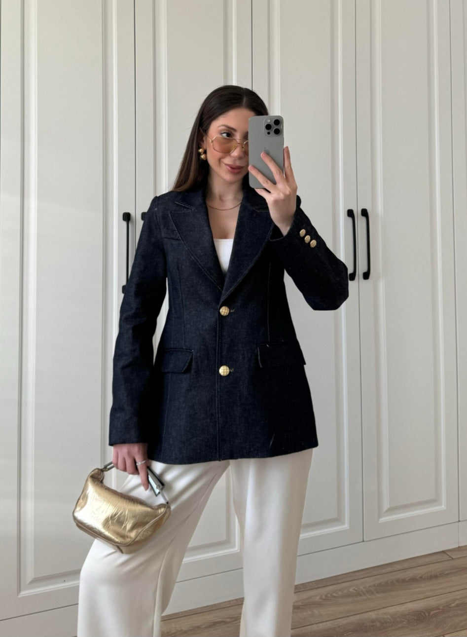 Gold button Jeans blazer