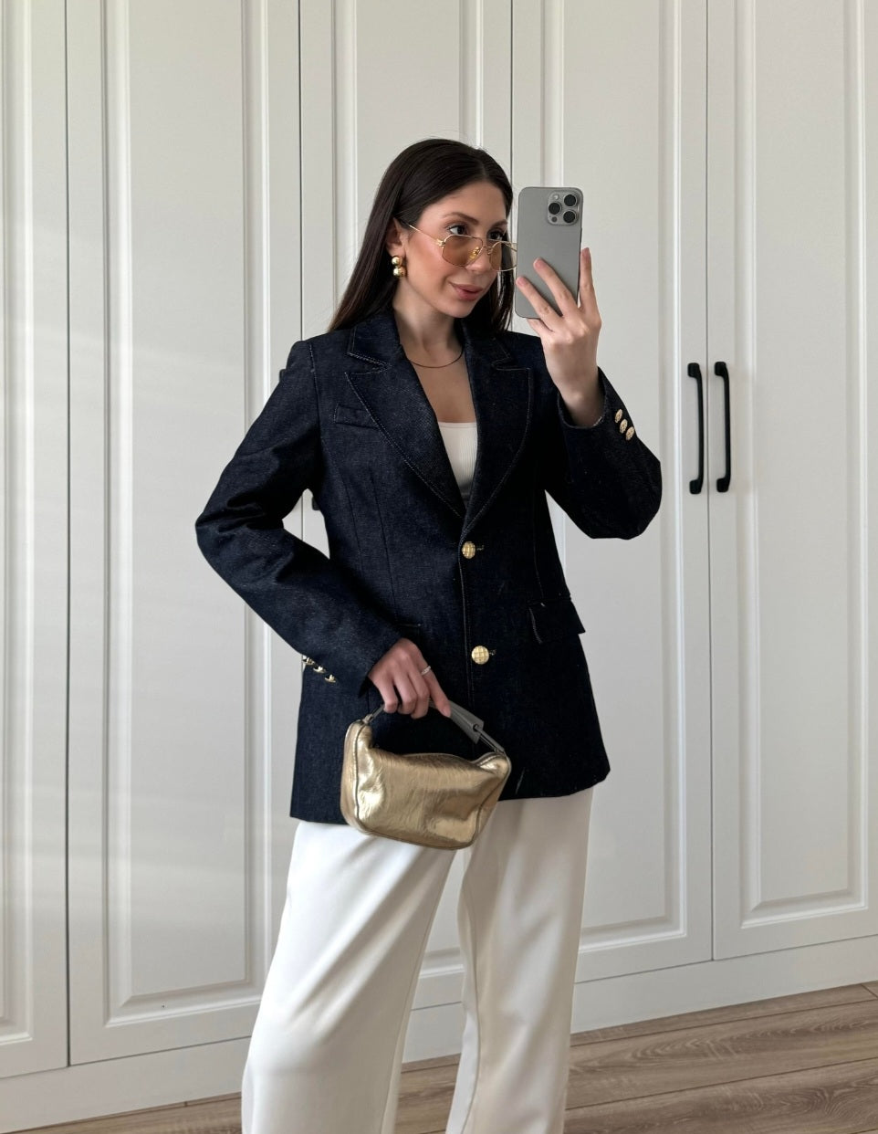 Gold button Jeans blazer