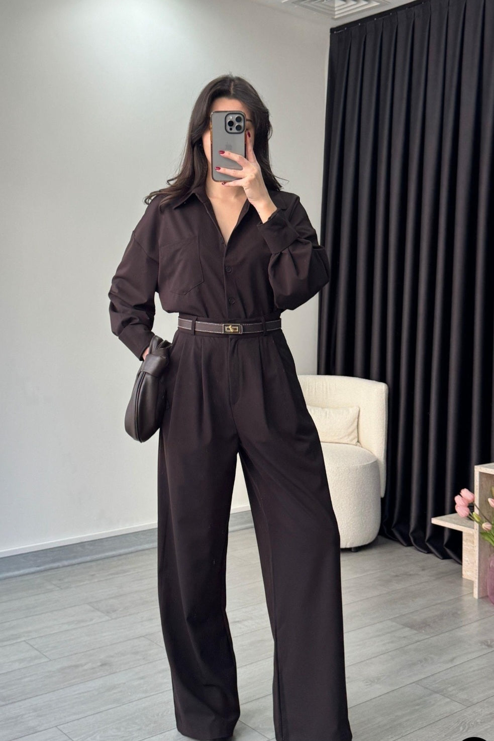 Poplin Oversize shirt with pleated wide leg trouser co-ord set