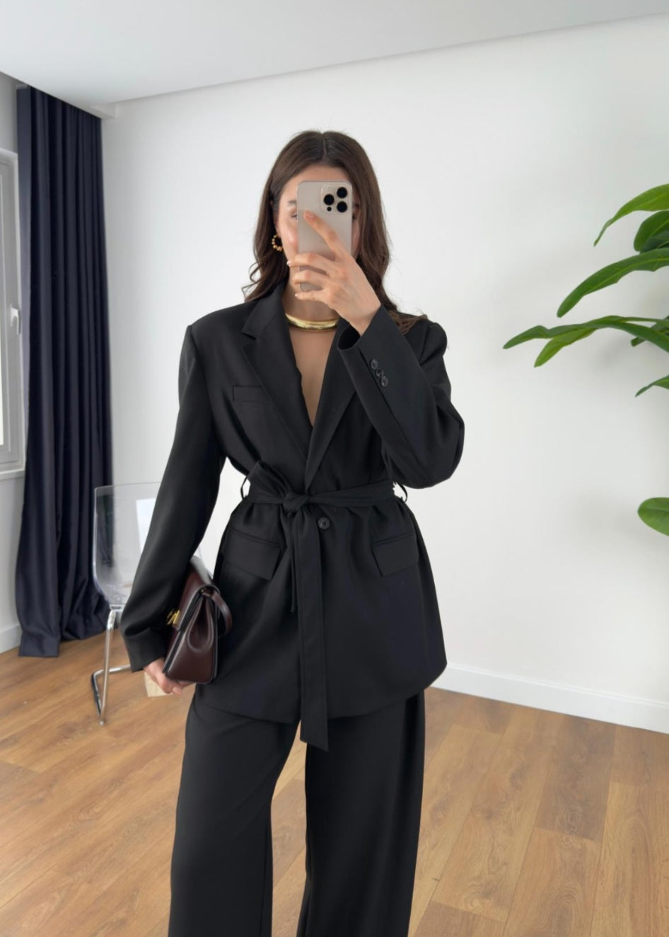 Zara model belted suit