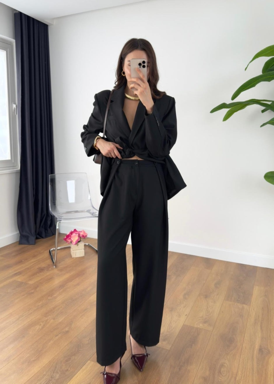Zara model belted suit