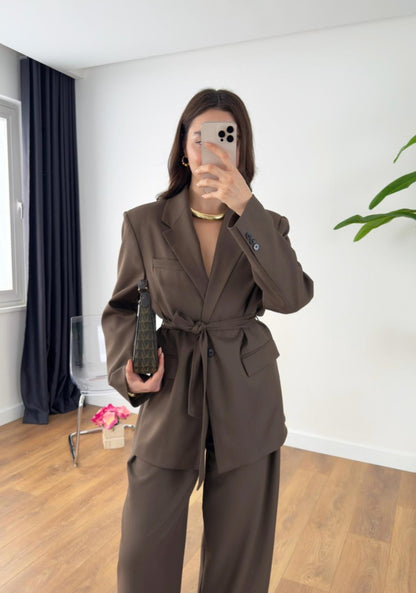Zara model belted suit