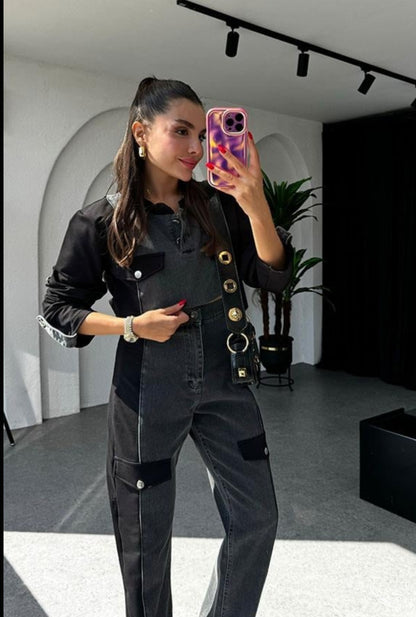 French cotton set with jeans details