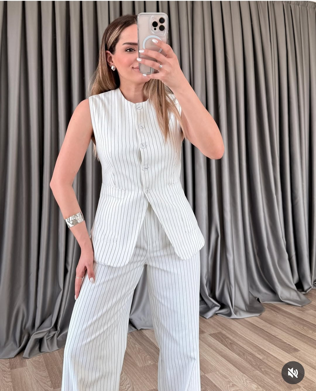 Striped vest ,wide leg trouser co-ord set