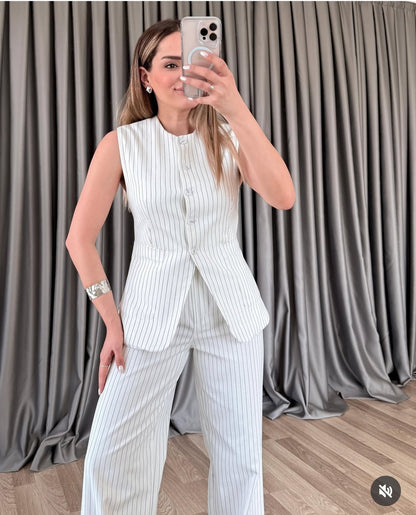 Striped vest ,wide leg trouser co-ord set