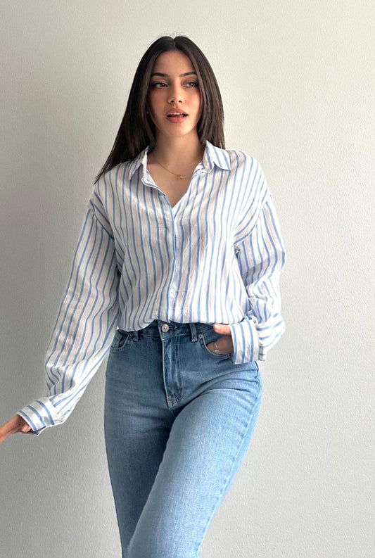 Striped Rayon oversized shirt