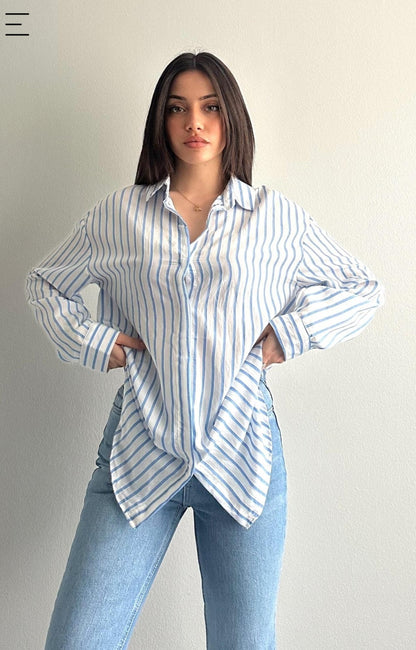 Striped Rayon oversized shirt