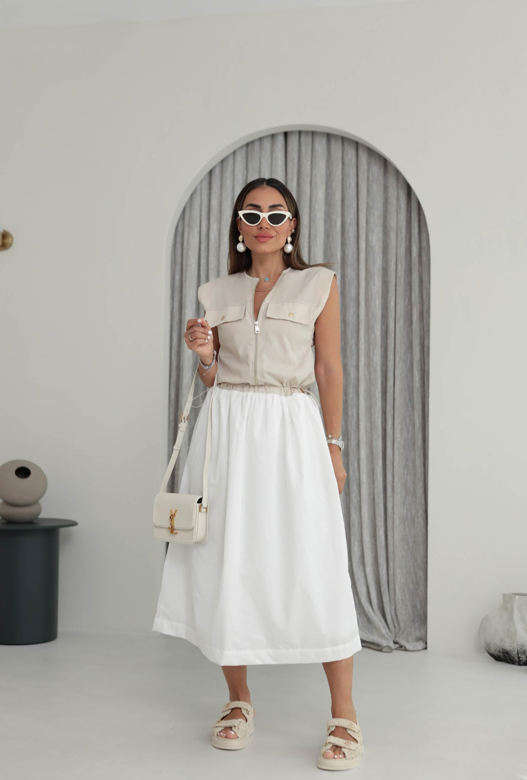 Contrast poplin dress