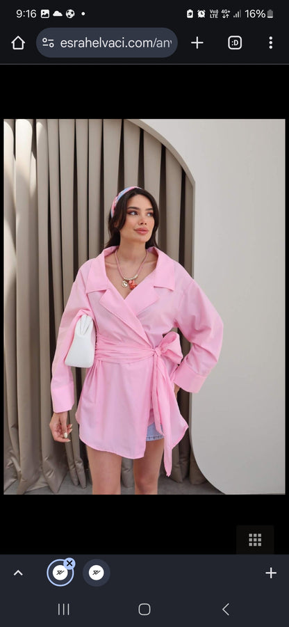 belted double breasted shirt