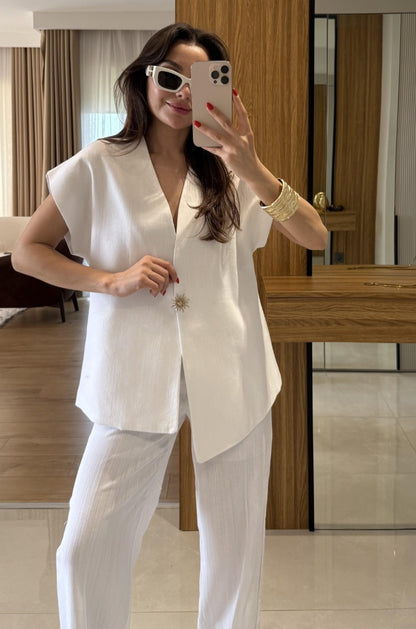 Sleeveless linen set