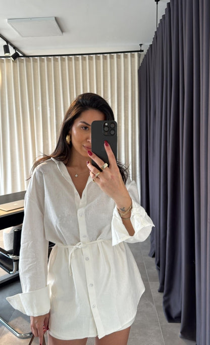 Massimo dutti linen belted shirt