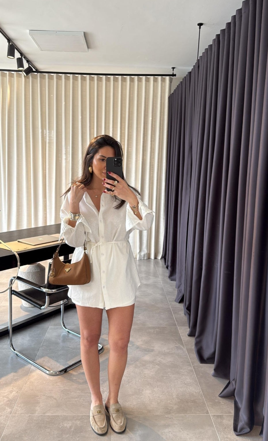 Massimo dutti linen belted shirt