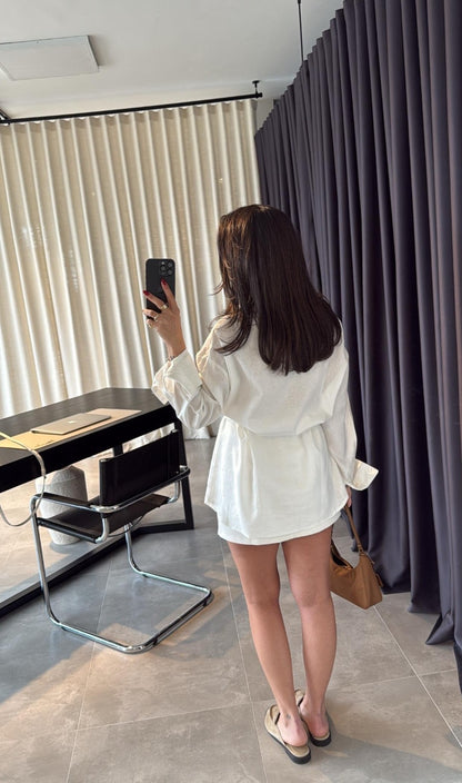 Massimo dutti linen belted shirt