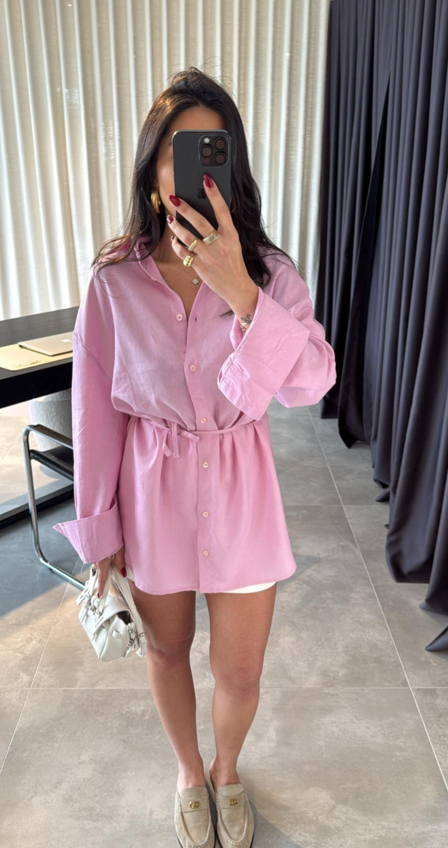 Massimo dutti linen belted shirt