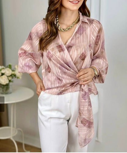Zara model chiffon wrap blouse