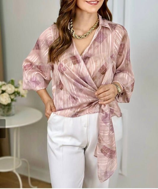 Zara model chiffon wrap blouse