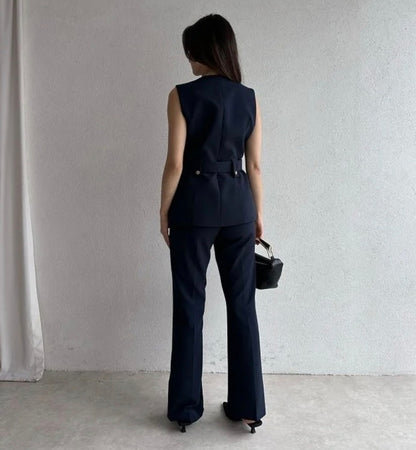 Belted vest ,straight leg trouser suit