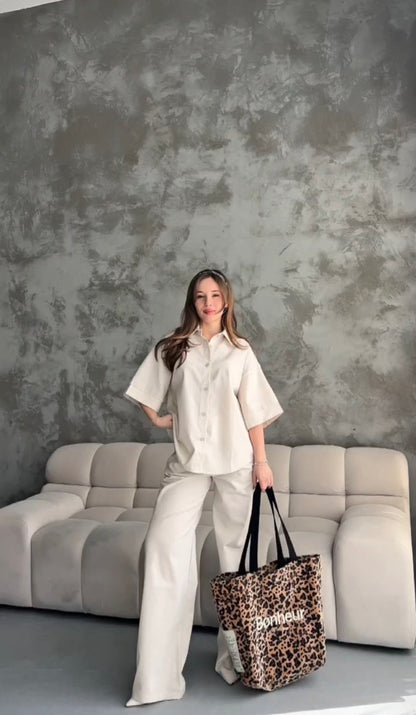 Canvas fabric short sleeve co-ord set