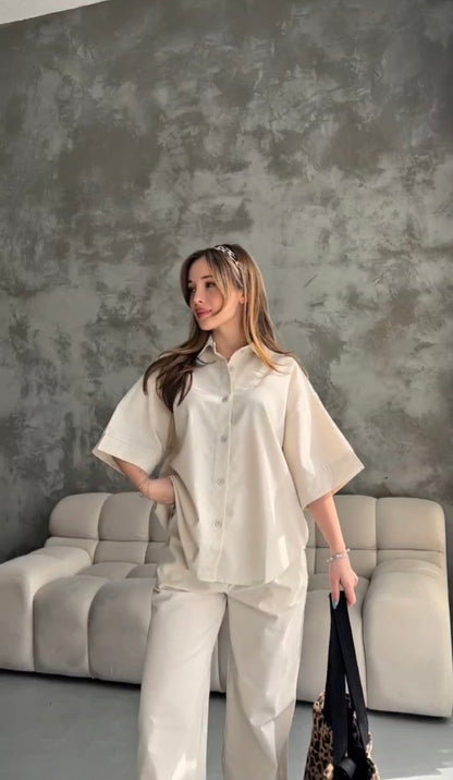 Canvas fabric short sleeve co-ord set