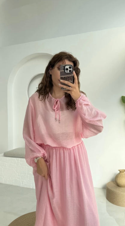 Chiffon blouse with midi skirt co-ord set