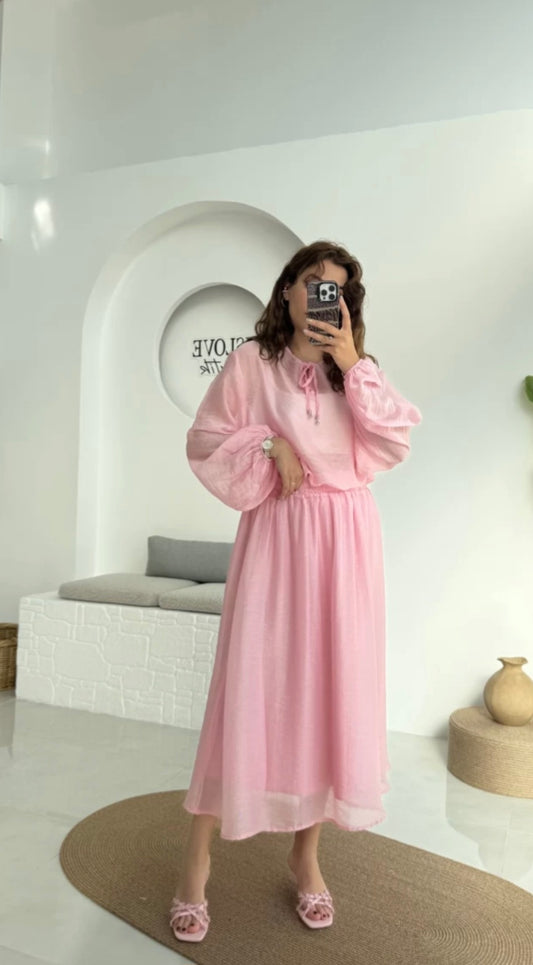 Chiffon blouse with midi skirt co-ord set
