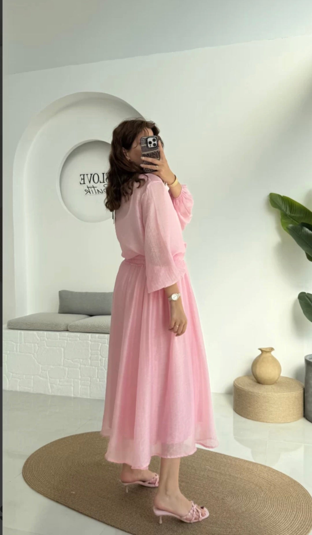 Chiffon blouse with midi skirt co-ord set