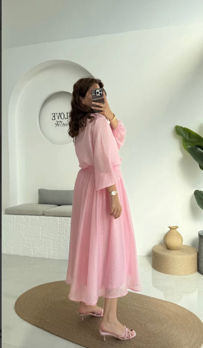 Chiffon blouse with midi skirt co-ord set